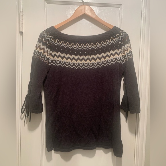 Venus fair isle grey sweater with embellishments and lace up sleeves M - Picture 4 of 14